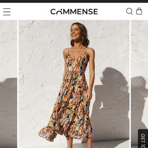 Commense Colorful Leaf Print Midi Dress